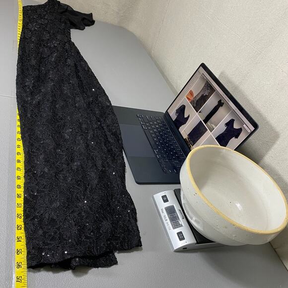 Vintage Womens Whimsigoth Lace Maxi Dress Size 5 Sequins Empire Waist 90s Glam - Picture 16 of 16